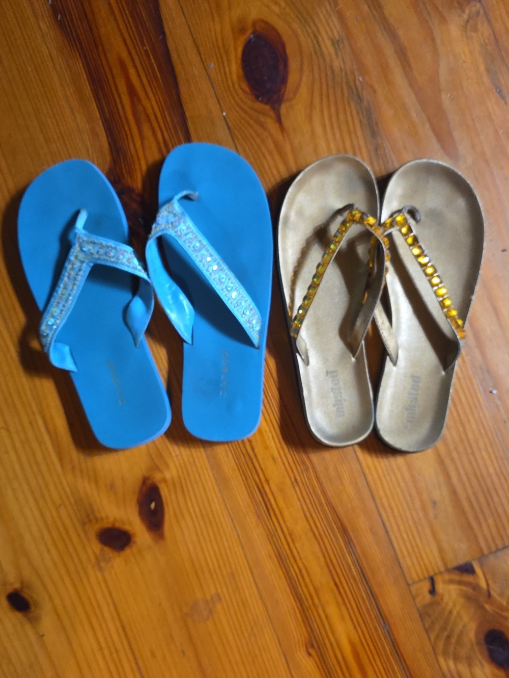 BAMBOO Blue Sandals And UNLISTED Gold Sandals